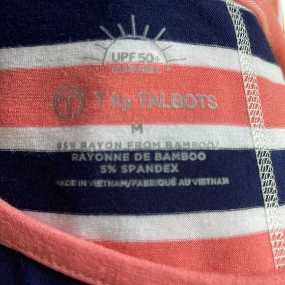 T by Talbots navy/coral/white stripe stretch tunic. UPF 50+ protection. Medium - Picture 4 of 4